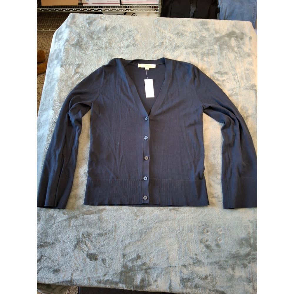 NWT Loft Womens Navy  V-Neck Button Front Lightweight Knit Cardigan Sweater XS